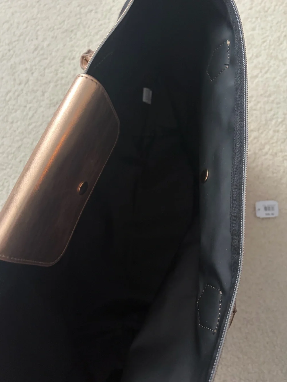 Black Tote Bag with Rose Gold Trim - Lightweight Everyday Shopper